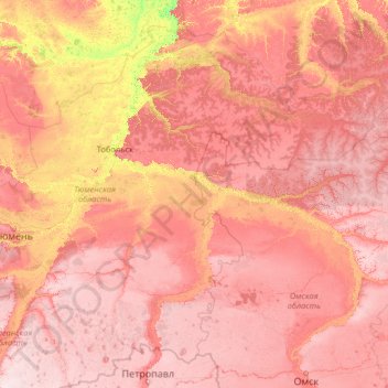 Topografische Karte Тюменская область, Höhe, Relief