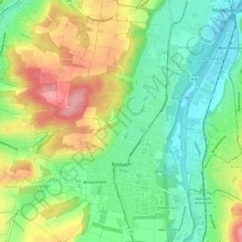 Topografische Karte Reinach, Höhe, Relief