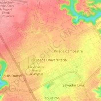 Topografische Karte Cidade Universitária, Höhe, Relief