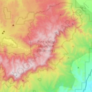Topografische Karte Pine Valley Mountain Wilderness, Höhe, Relief