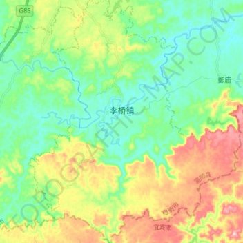 Topografische Karte 李桥镇, Höhe, Relief