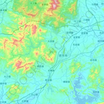 Topografische Karte 恩平市, Höhe, Relief