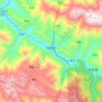 Topografische Karte 鸡鸣乡, Höhe, Relief