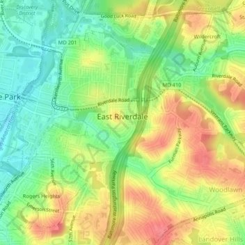 Topografische Karte East Riverdale, Höhe, Relief