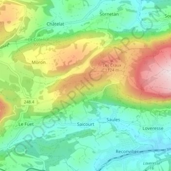 Topografische Karte Saicourt, Höhe, Relief