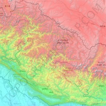 Topografische Karte Entwicklungsregion Mittelwest, Höhe, Relief