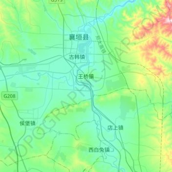 Topografische Karte 王桥镇, Höhe, Relief