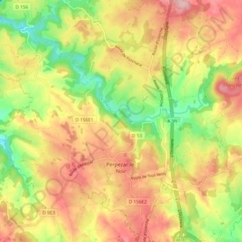 Topografische Karte Perpezac-le-Noir, Höhe, Relief