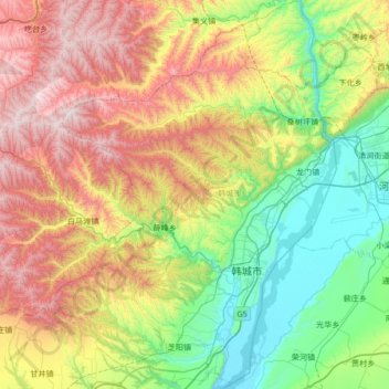 Topografische Karte 韩城市, Höhe, Relief