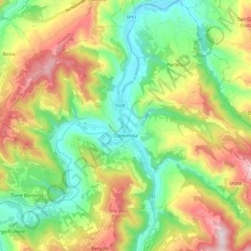 Topografische Karte Cortemilia, Höhe, Relief