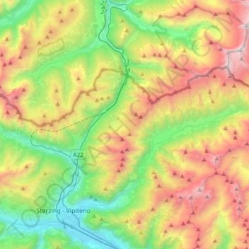 Topografische Karte Brenner, Höhe, Relief