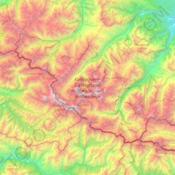 Topografische Karte Кабардино-Балкарский высокогорный заповедник, Höhe, Relief