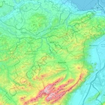 Topografische Karte Appenzell Ausserrhoden, Höhe, Relief