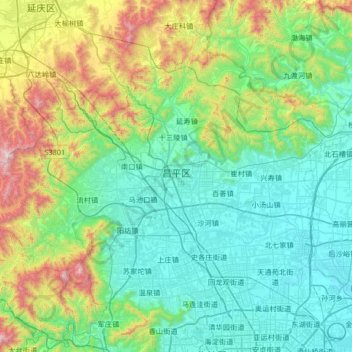 Topografische Karte 昌平区, Höhe, Relief