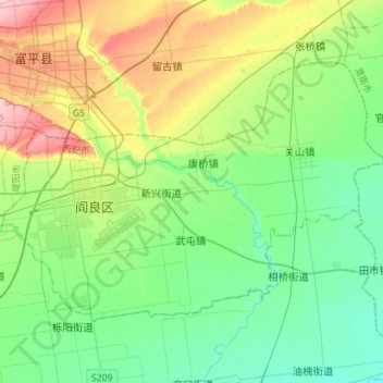 Topografische Karte 阎良区, Höhe, Relief
