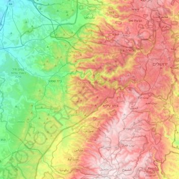Topografische Karte Regionalverwaltung Mateh Jehuda, Höhe, Relief