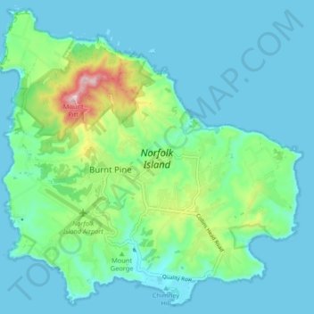 Topografische Karte Norfolkinsel, Höhe, Relief