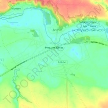 Topografische Karte Недригайлов, Höhe, Relief