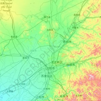 Topografische Karte 沈阳市, Höhe, Relief