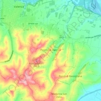 Topografische Karte Pecetto di Valenza, Höhe, Relief