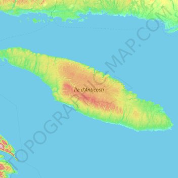 Topografische Karte Anticosti Island, Höhe, Relief