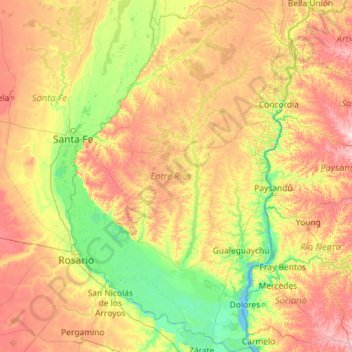 Topografische Karte Provinz Entre Ríos, Höhe, Relief