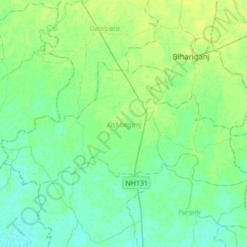 Topografische Karte Kishanganj, Höhe, Relief