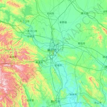 Topografische Karte 襄阳市, Höhe, Relief