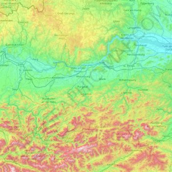 Topografische Karte Mostviertel, Höhe, Relief