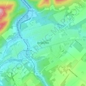 Topografische Karte Bellefonte, Höhe, Relief