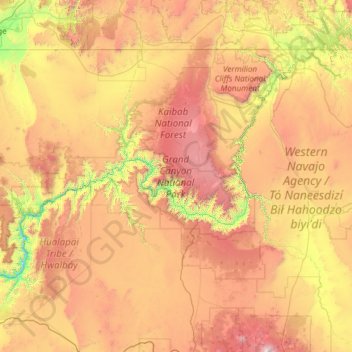 Topografische Karte Grand Canyon National Park, Höhe, Relief