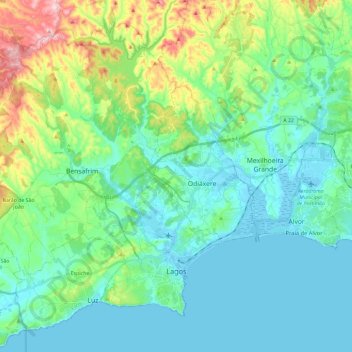 Topografische Karte Lagos, Höhe, Relief