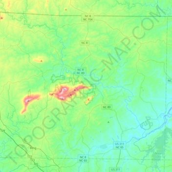 Topografische Karte Stokes County, Höhe, Relief