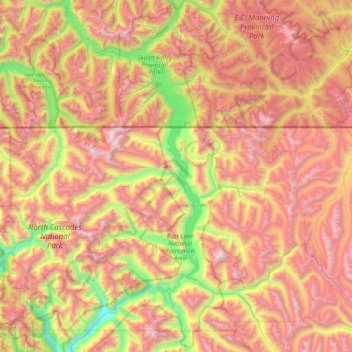 Topografische Karte Skagit River, Höhe, Relief