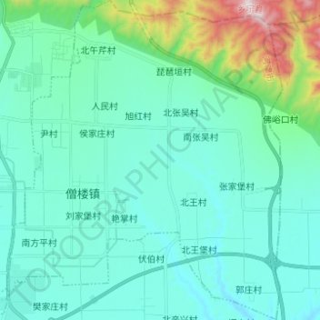 Topografische Karte 僧楼镇, Höhe, Relief