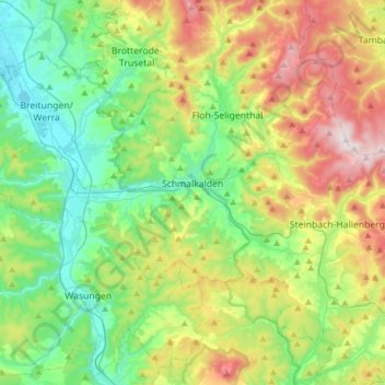 Topografische Karte Schmalkalden, Höhe, Relief