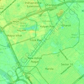 Topografische Karte Mayur Vihar Tehsil, Höhe, Relief