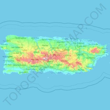 Topografische Karte Puerto Rico, Höhe, Relief