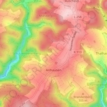 Topografische Karte Anhausen, Höhe, Relief