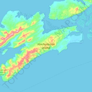 Topografische Karte Hinchinbrook Island, Höhe, Relief