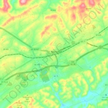 Topografische Karte Abingdon, Höhe, Relief