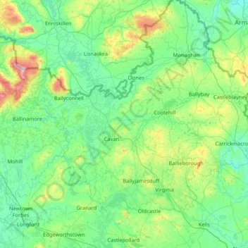 Topografische Karte County Cavan, Höhe, Relief