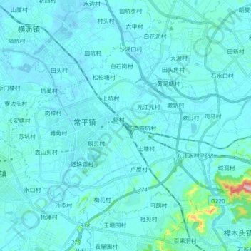 Topografische Karte 常平镇, Höhe, Relief