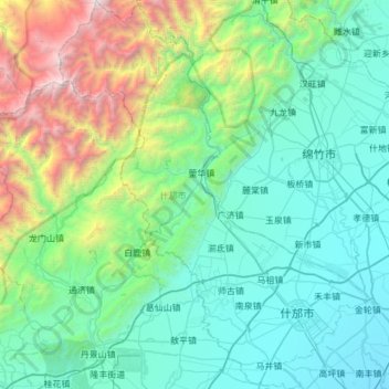 Topografische Karte 什邡市, Höhe, Relief