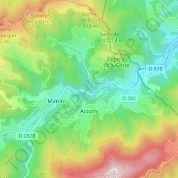 Topografische Karte Accons, Höhe, Relief