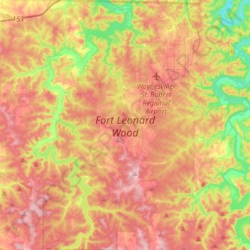 Topografische Karte Fort Leonard Wood, Höhe, Relief