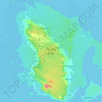 Topografische Karte Île des Pins, Höhe, Relief