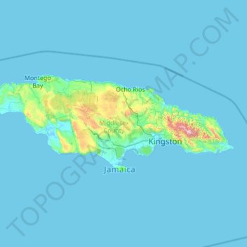 Topografische Karte Jamaika, Höhe, Relief