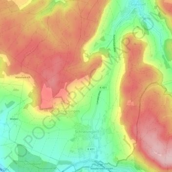 Topografische Karte Schneisingen, Höhe, Relief