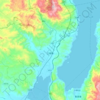 Topografische Karte 江城镇, Höhe, Relief